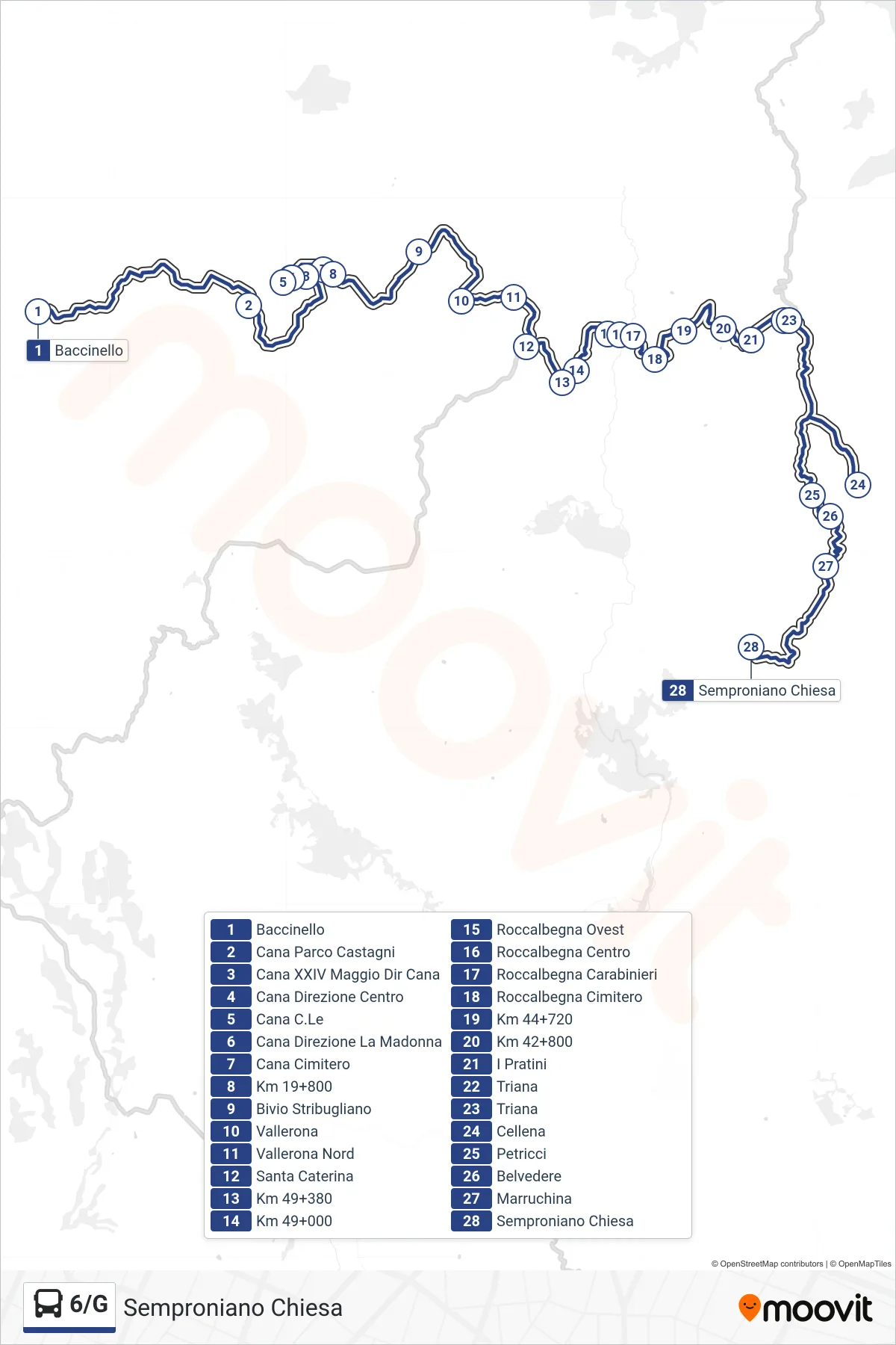 Linea 6/G  bus (Semproniano Chiesa) - Percorsi e fermate sulla mappa