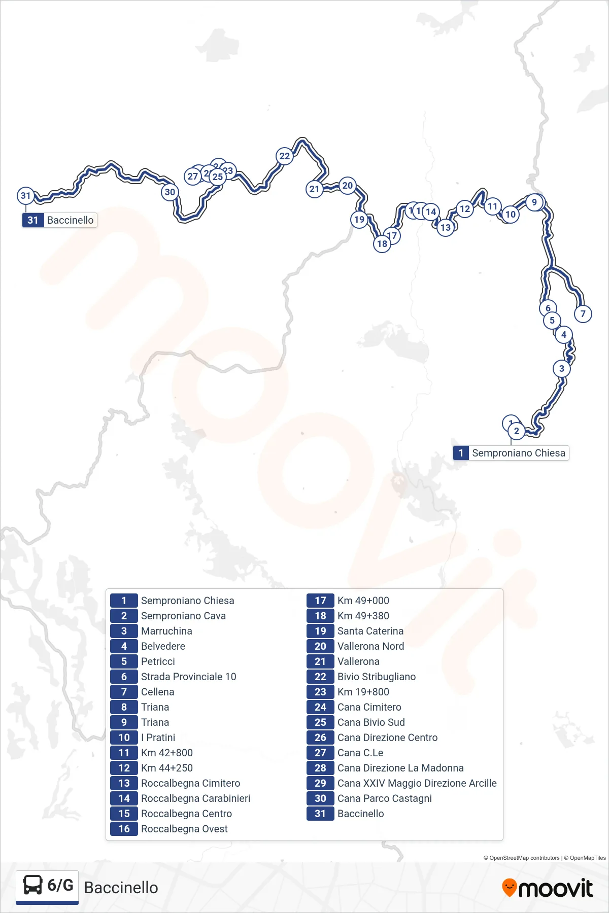 Linea 6/G bus (Baccinello) - Percorsi e fermate sulla mappa