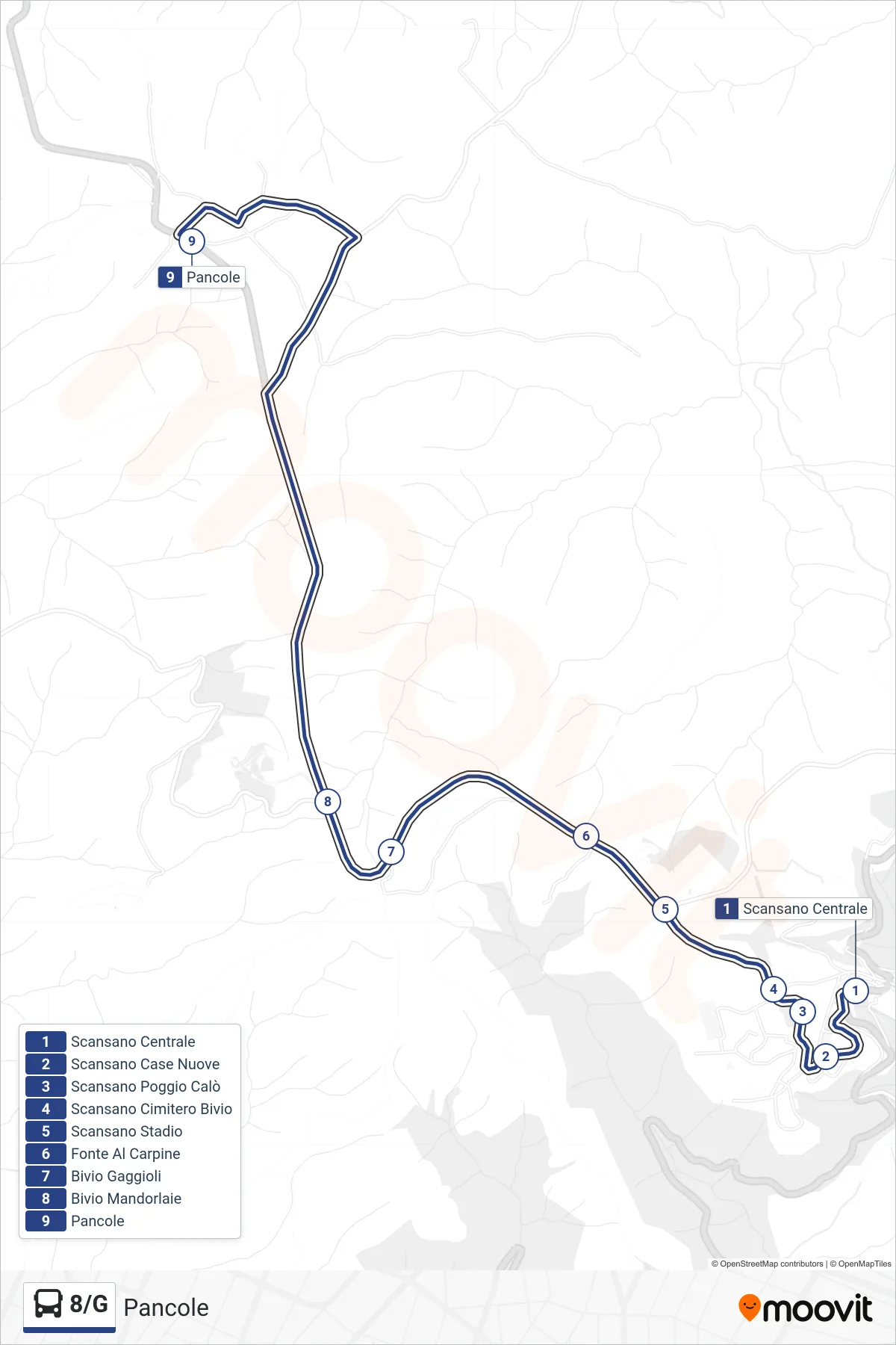 Linea 8/G bus (Pancole) - Percorsi e fermate sulla mappa