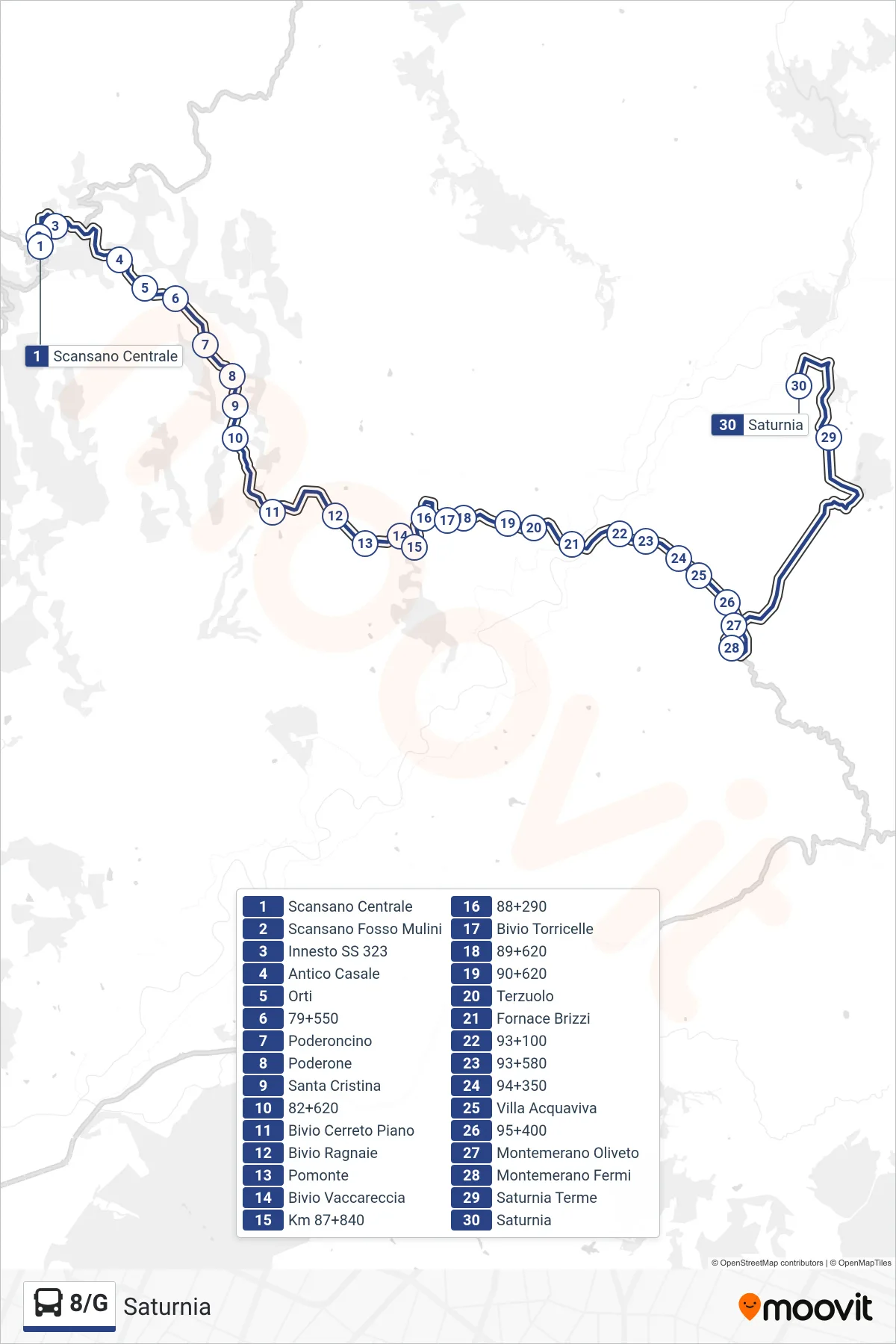 Linea 8/G  bus (Saturnia) - Percorsi e fermate sulla mappa