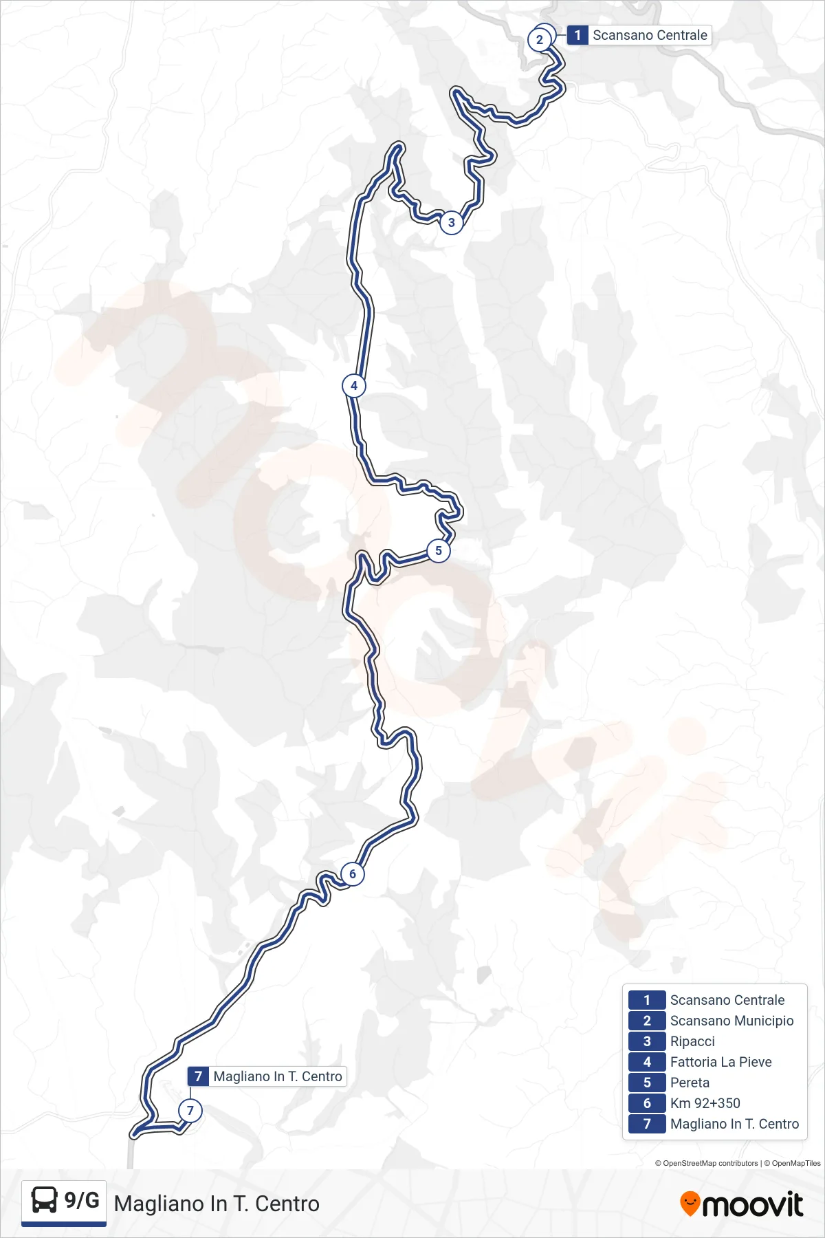 Linea 9/G bus (Magliano In T. Centro) - Percorsi e fermate sulla mappa
