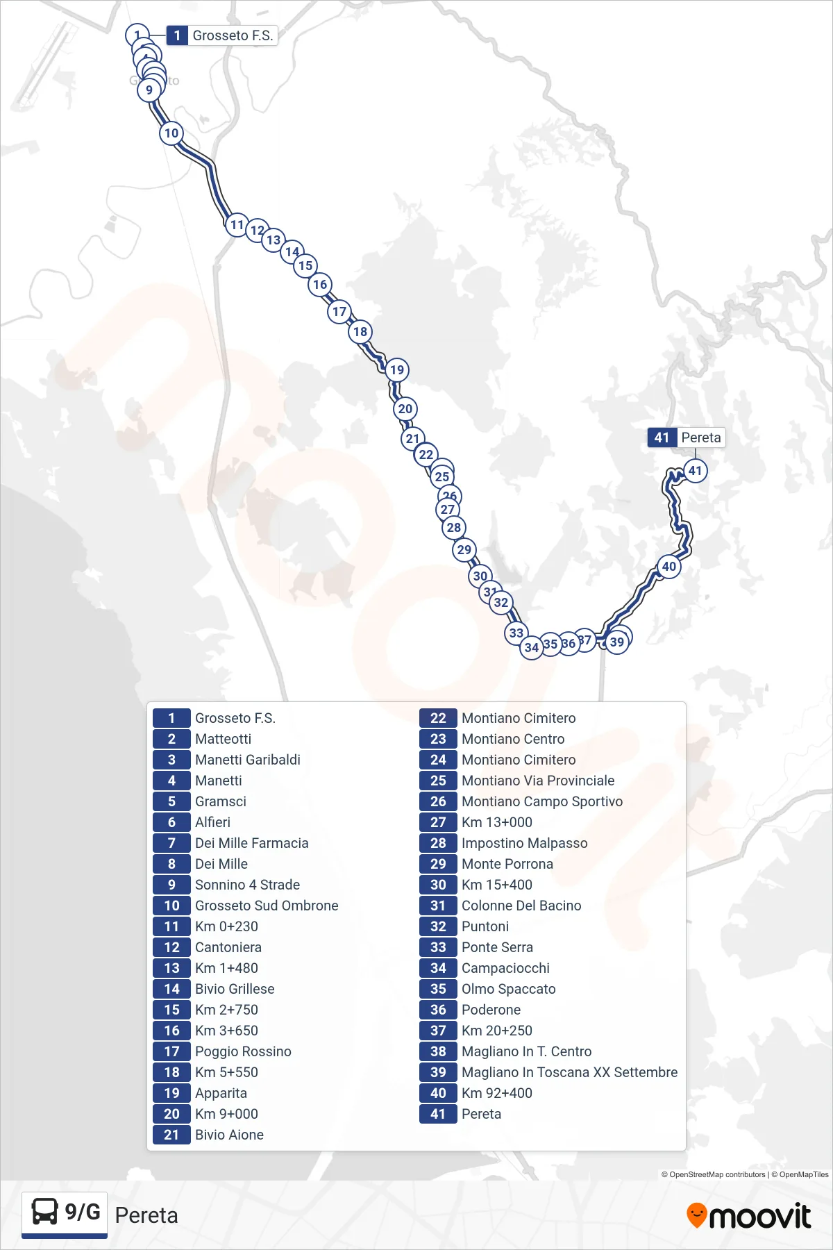 Linea 9/G  bus (Pereta) - Percorsi e fermate sulla mappa