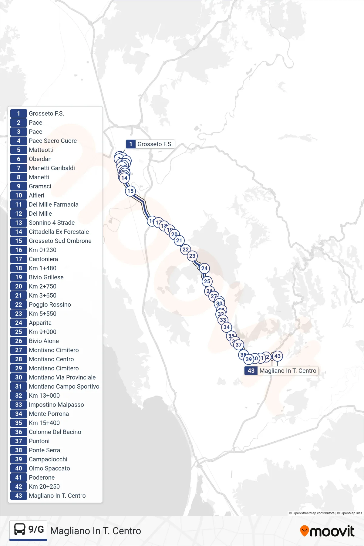 Linea 9/G  bus (Magliano In T. Centro) - Percorsi e fermate sulla mappa