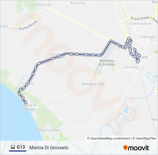Percorso linea bus G13