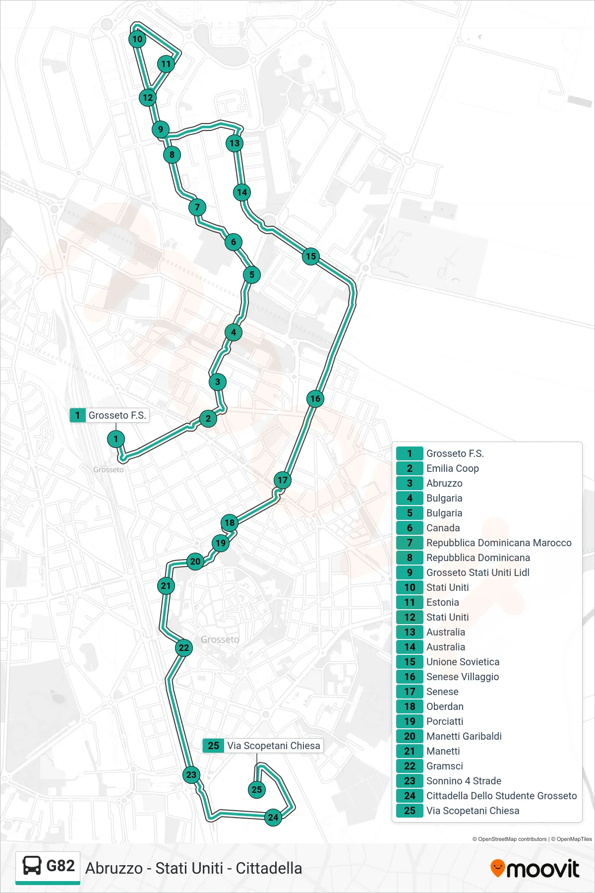 Linea G82  bus (Via Scopetani Chiesa) - Percorsi e fermate sulla mappa