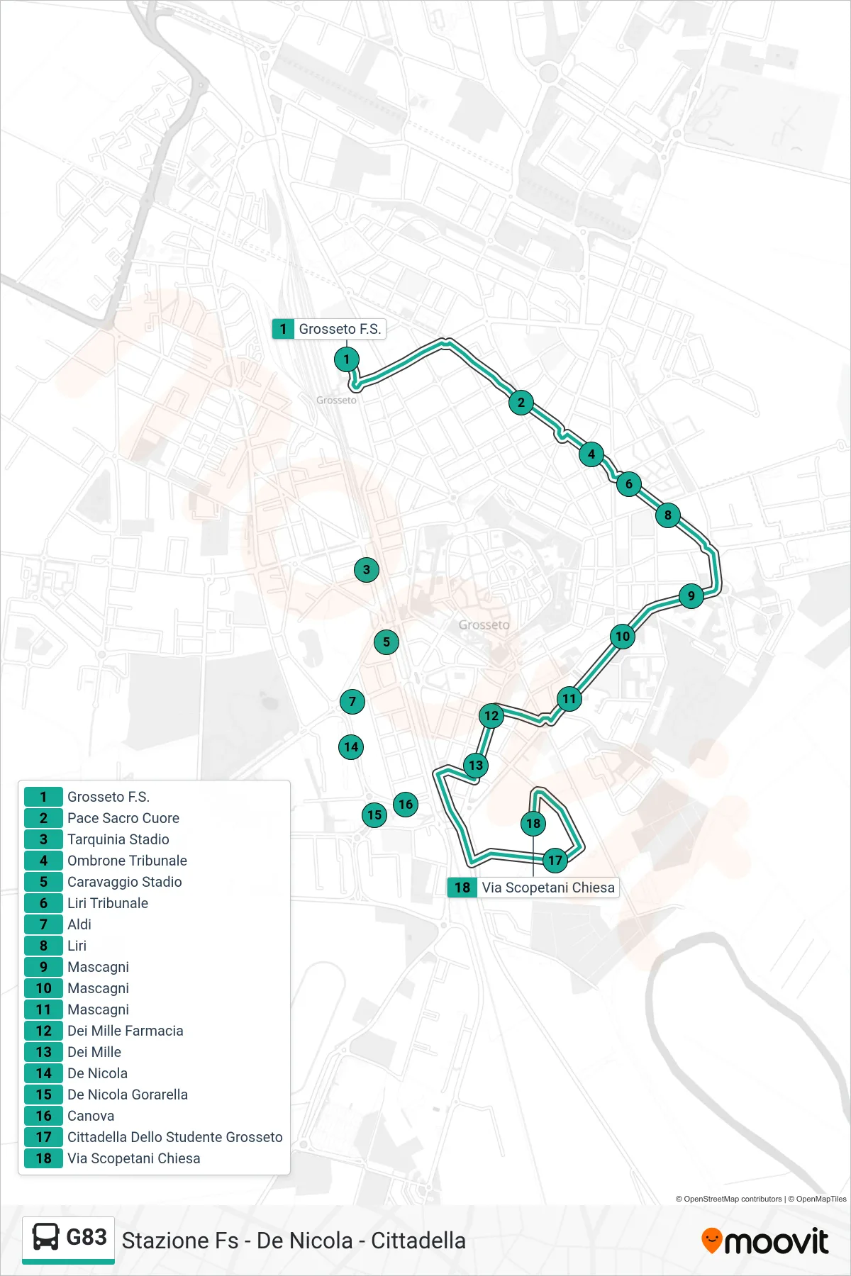 Linea G83 bus (Via Scopetani Chiesa) - Percorsi e fermate sulla mappa