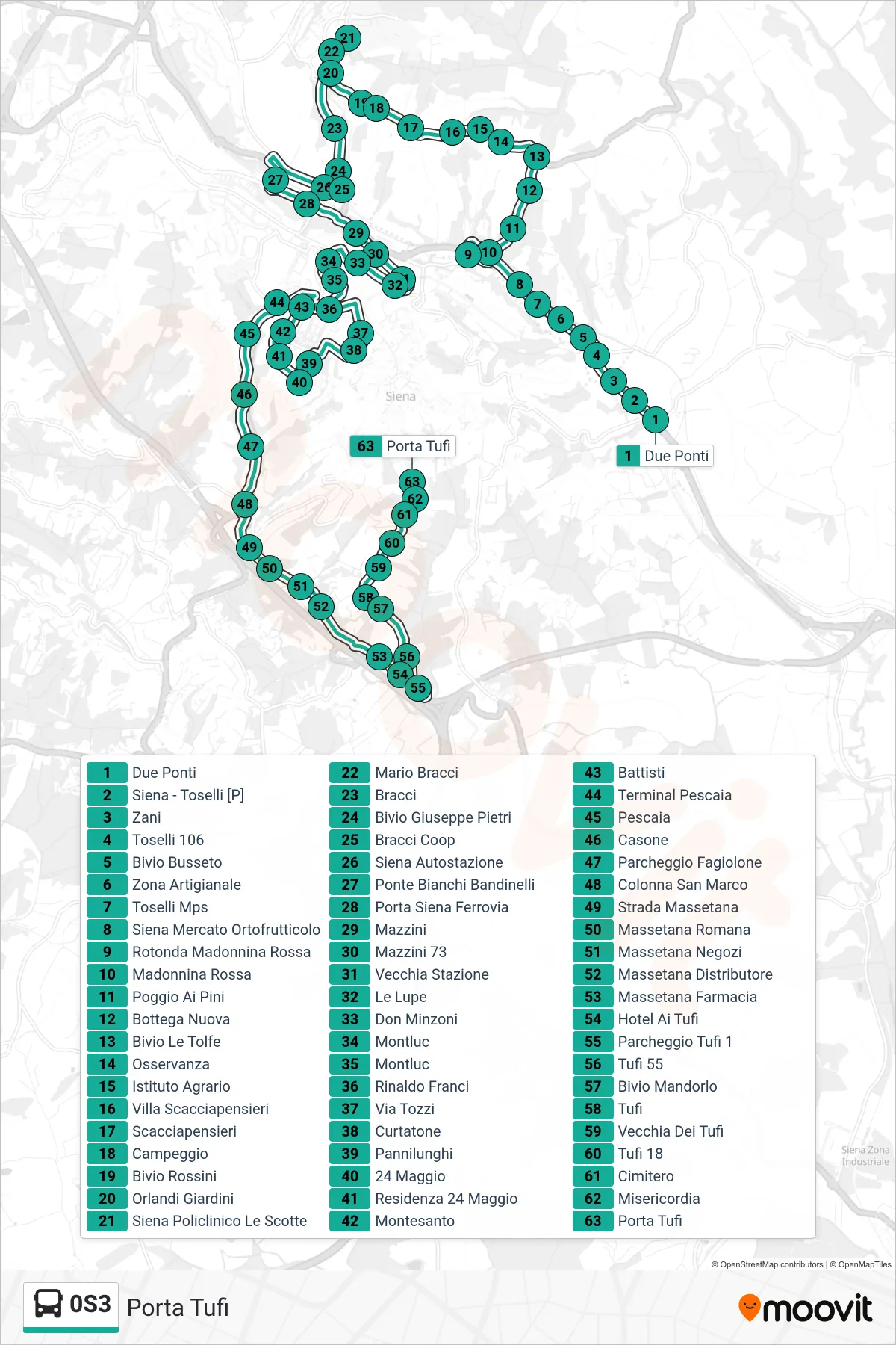 Linea 0S3 bus (Porta Tufi) - Percorsi e fermate sulla mappa