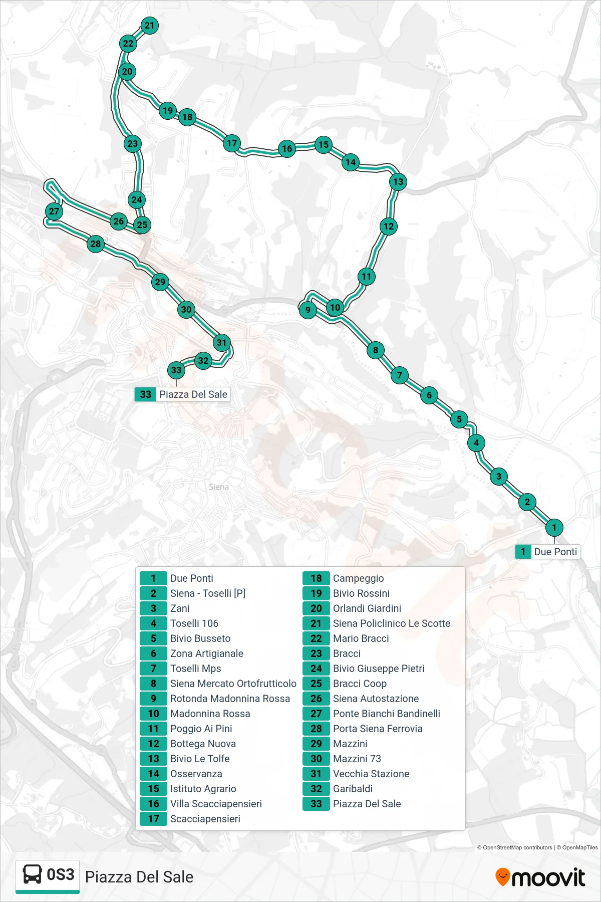 Linea 0S3 bus (Piazza Del Sale) - Percorsi e fermate sulla mappa