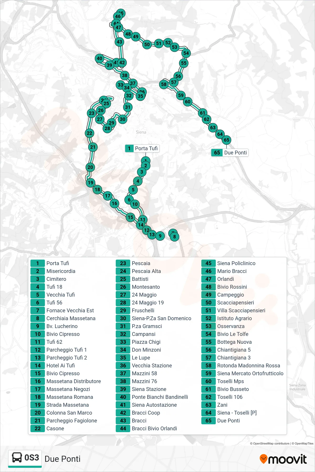 Linea 0S3 bus (Due Ponti) - Percorsi e fermate sulla mappa