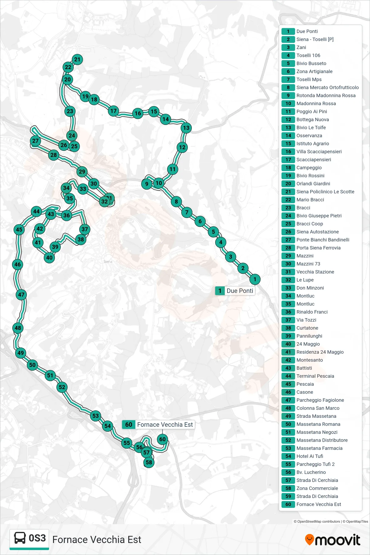 Linea 0S3 bus (Fornace Vecchia Est) - Percorsi e fermate sulla mappa