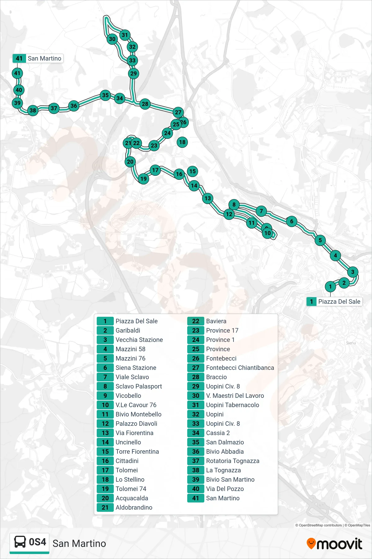 Linea 0S4 bus (San Martino) - Percorsi e fermate sulla mappa