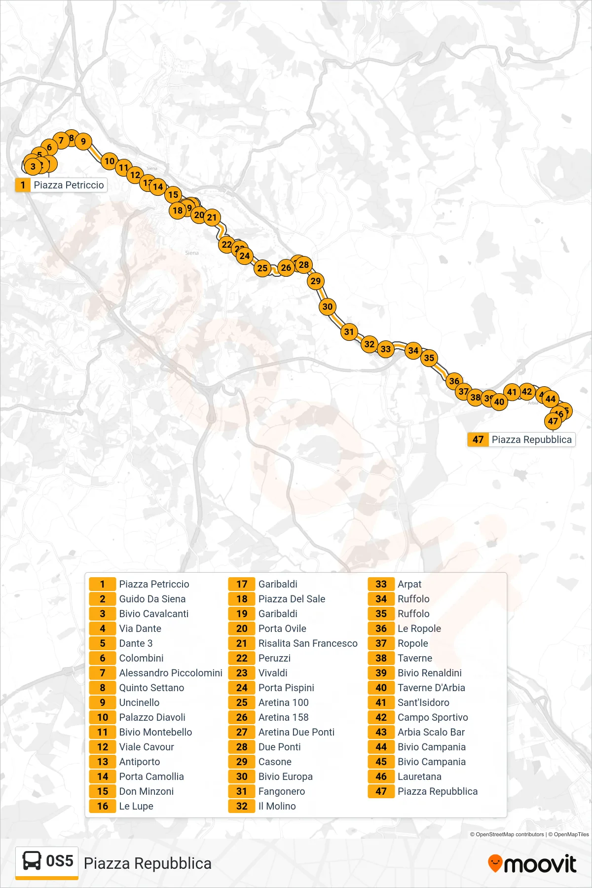 Linea 0S5 bus (Piazza Repubblica) - Percorsi e fermate sulla mappa