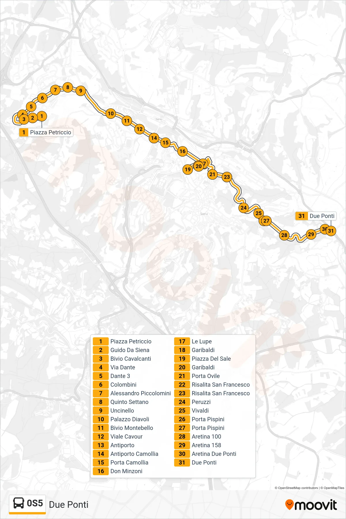 Linea 0S5 bus (Due Ponti) - Percorsi e fermate sulla mappa
