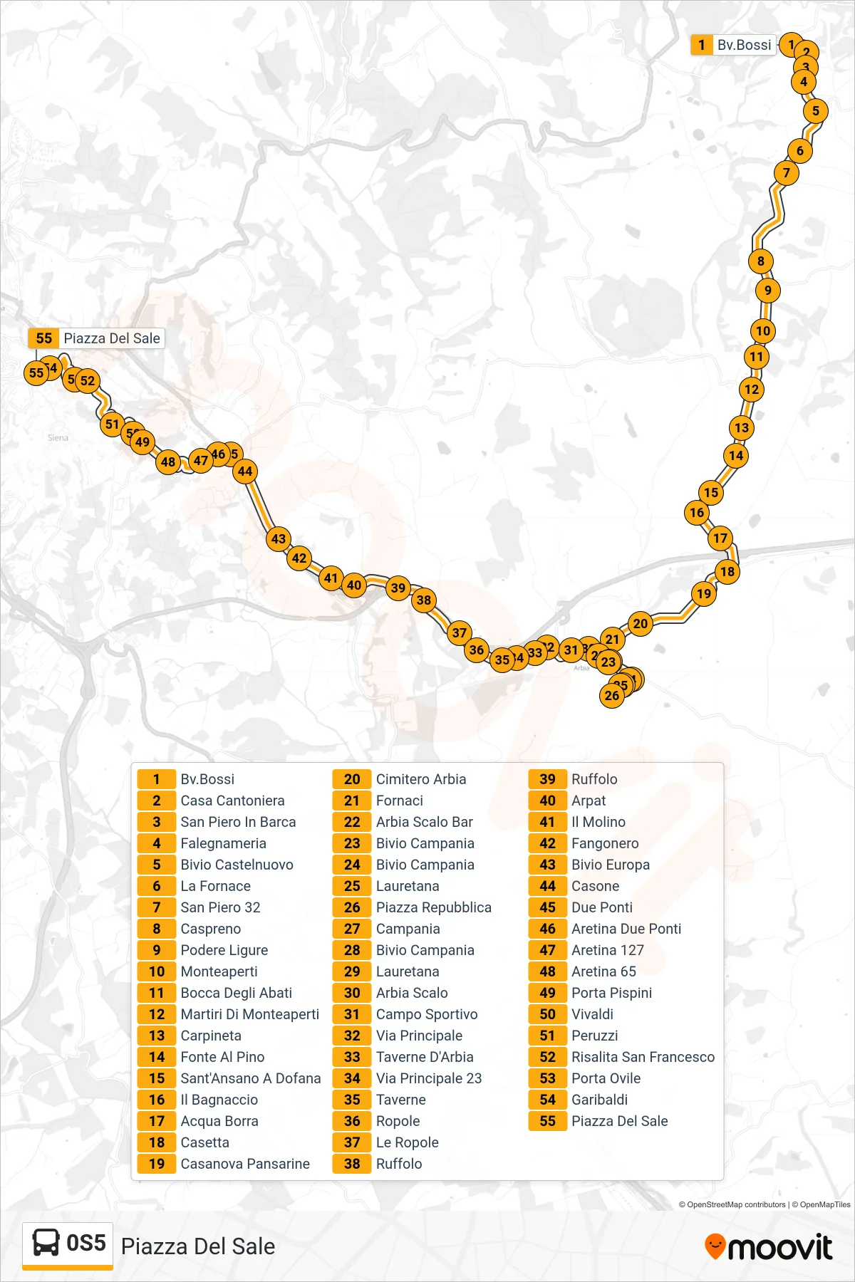 Linea 0S5  bus (Piazza Del Sale) - Percorsi e fermate sulla mappa