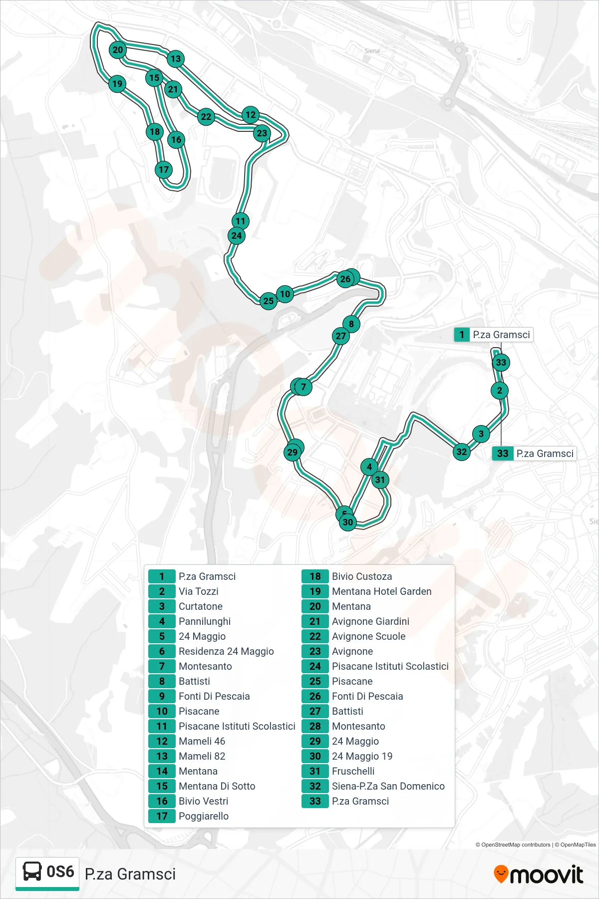 Linea 0S6  bus (P.za Gramsci) - Percorsi e fermate sulla mappa