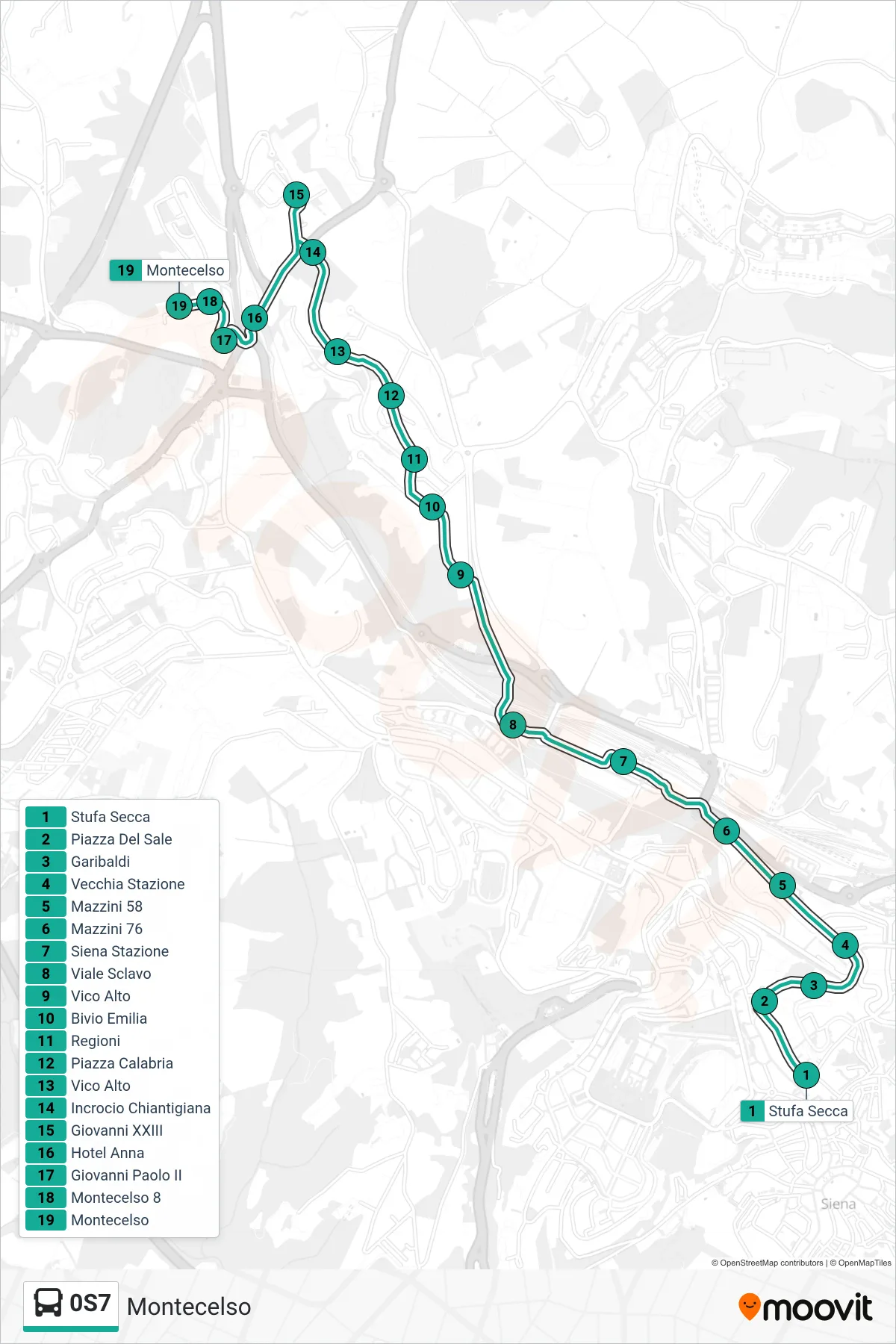 Linea 0S7 bus (Montecelso) - Percorsi e fermate sulla mappa