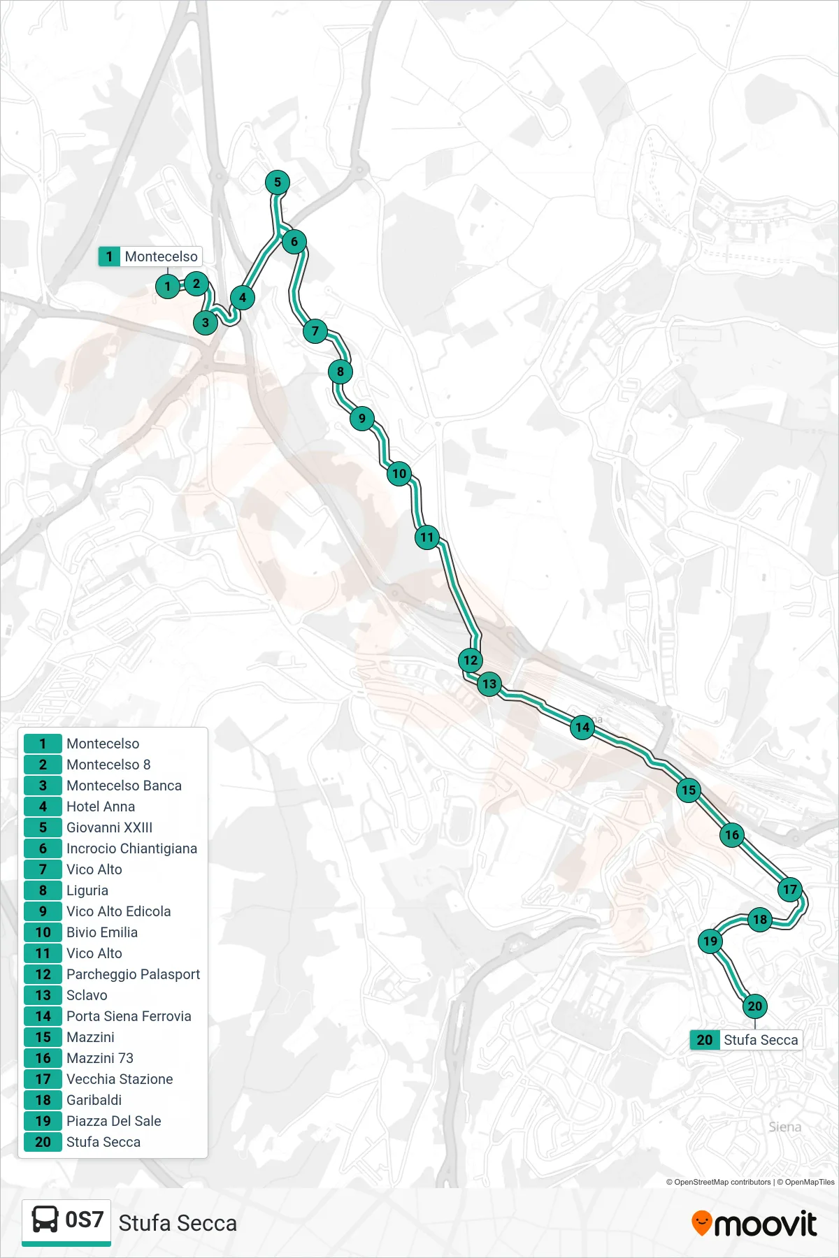 Linea 0S7  bus (Stufa Secca) - Percorsi e fermate sulla mappa
