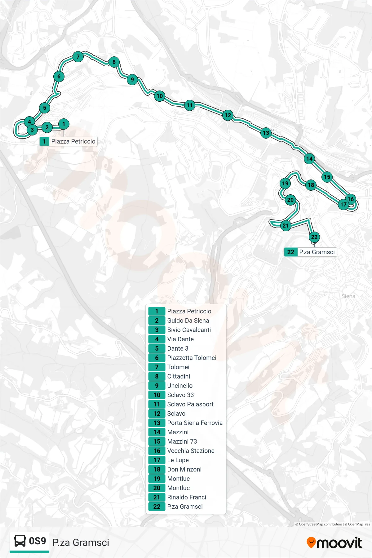 Linea 0S9 bus (P.za Gramsci) - Percorsi e fermate sulla mappa