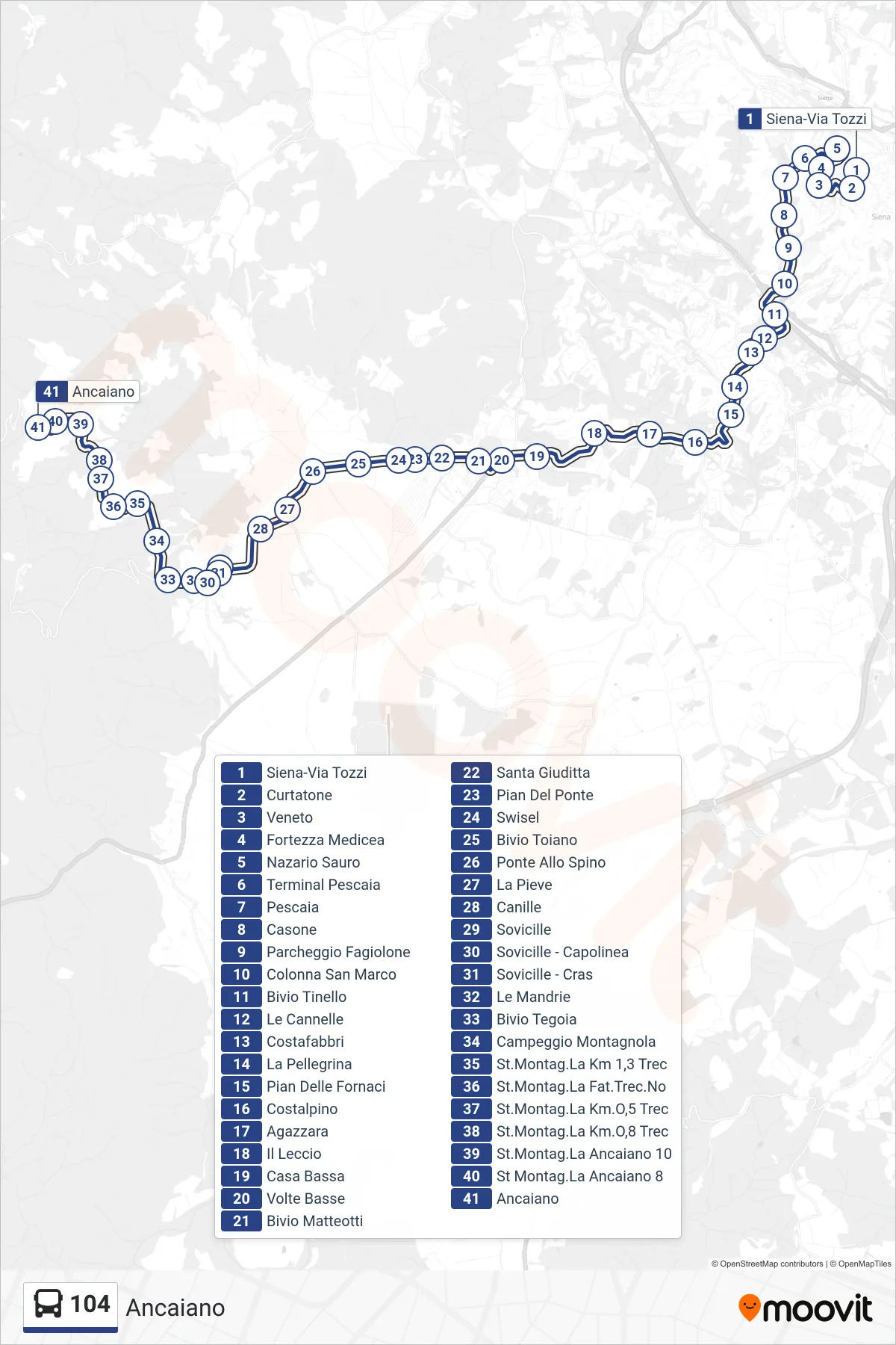 Linea 104  bus (Ancaiano) - Percorsi e fermate sulla mappa