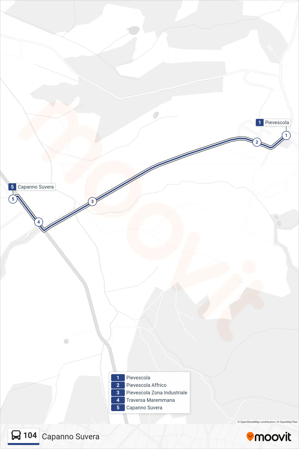 Linea 104 bus (Capanno Suvera) - Percorsi e fermate sulla mappa