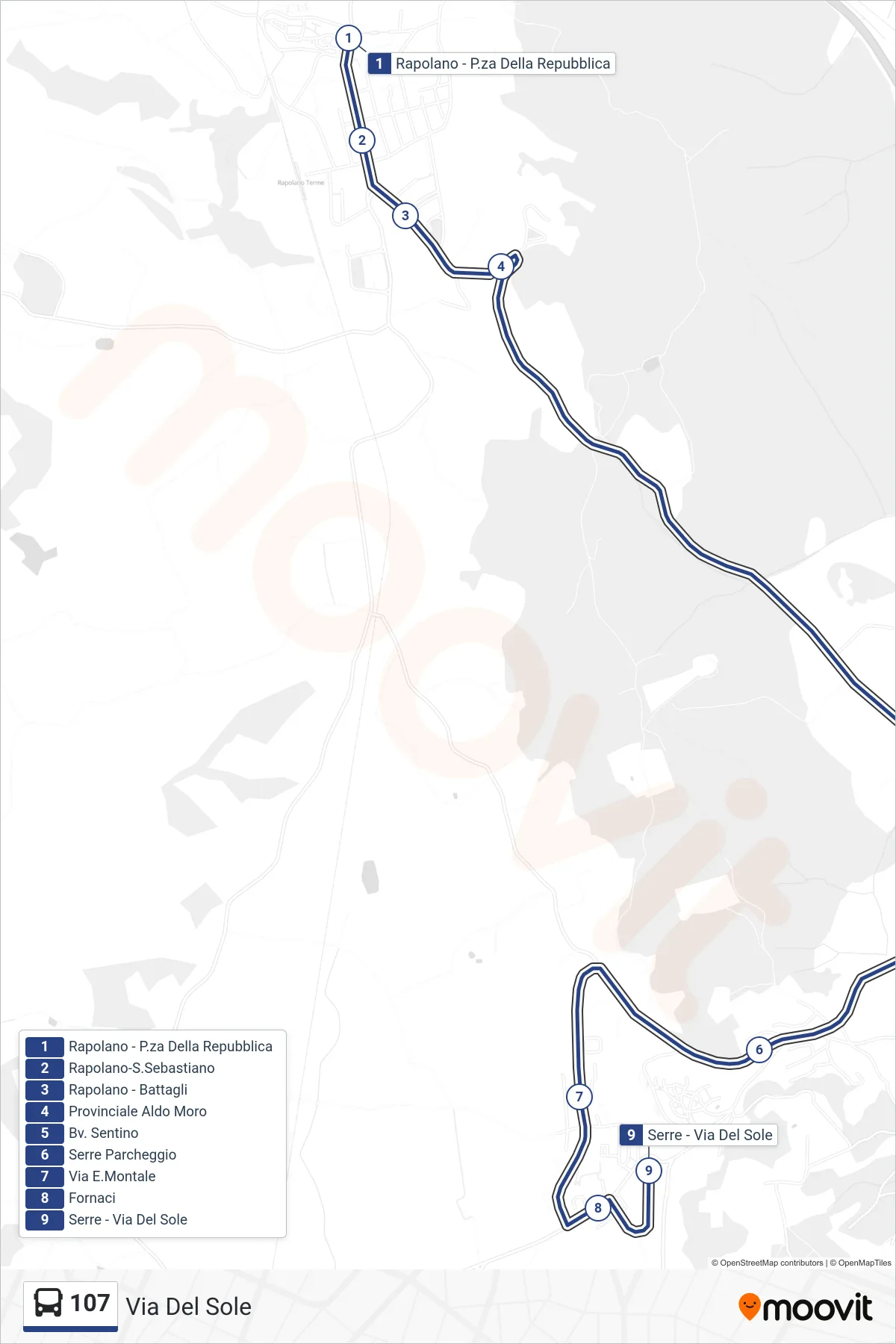 Linea 107 bus (Via Del Sole) - Percorsi e fermate sulla mappa