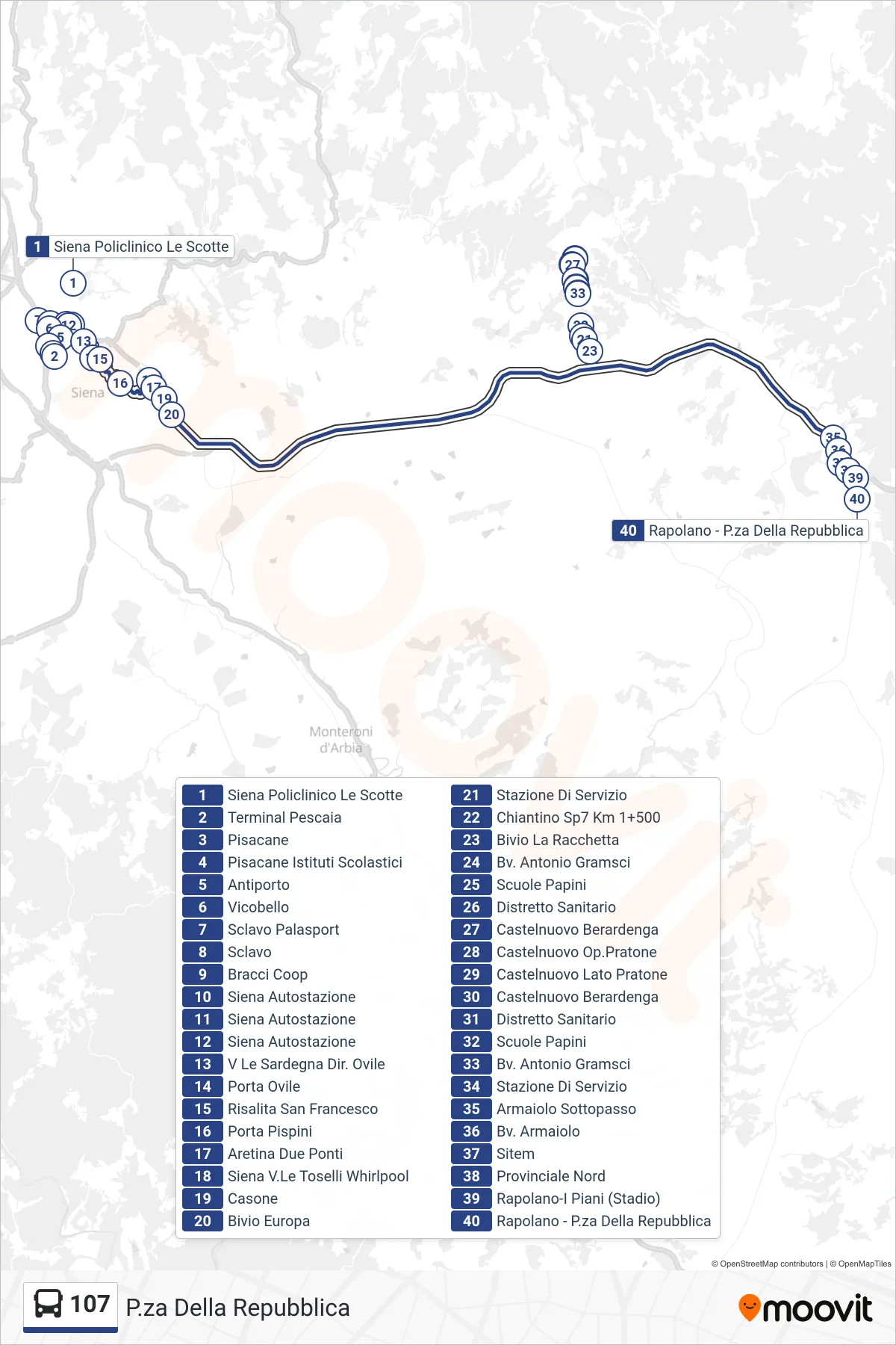 Linea 107 bus (P.za Della Repubblica) - Percorsi e fermate sulla mappa