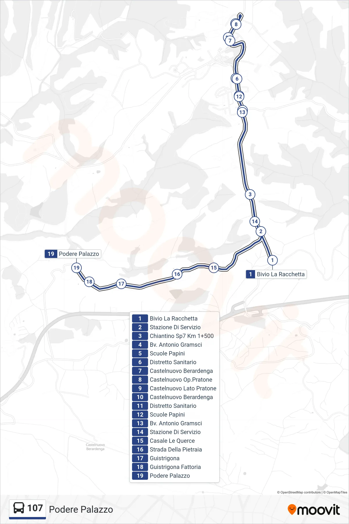 Linea 107 bus (Podere Palazzo) - Percorsi e fermate sulla mappa