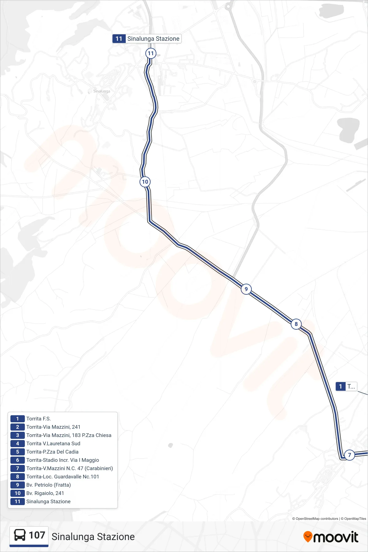 Linea 107  bus (Sinalunga Stazione) - Percorsi e fermate sulla mappa