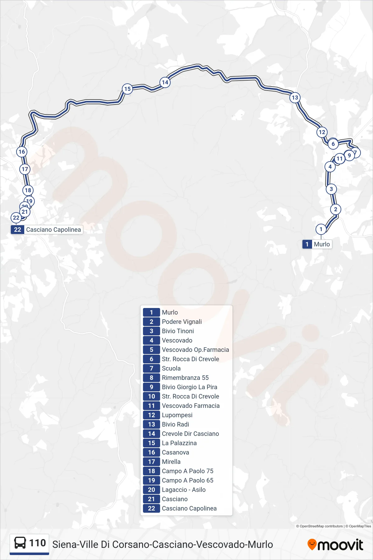 Linea 110 bus (Casciano Capolinea) - Percorsi e fermate sulla mappa