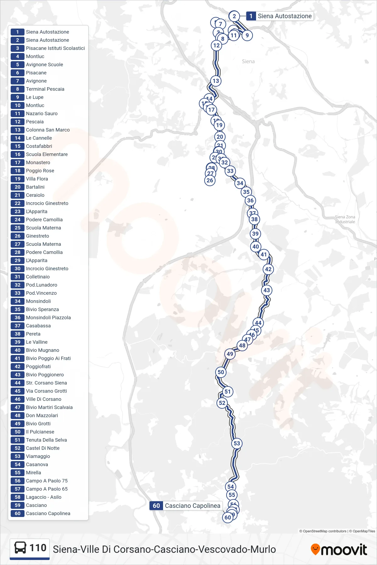 Linea 110 bus (Casciano Capolinea) - Percorsi e fermate sulla mappa