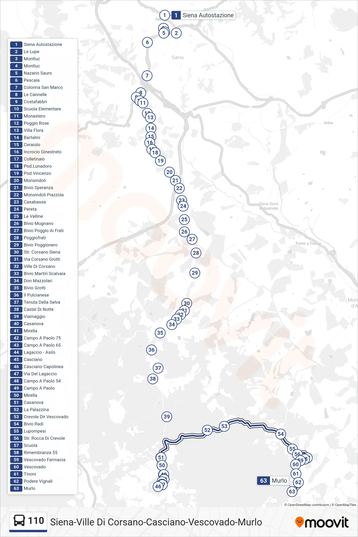 Linea 110 bus (Murlo) - Percorsi e fermate sulla mappa