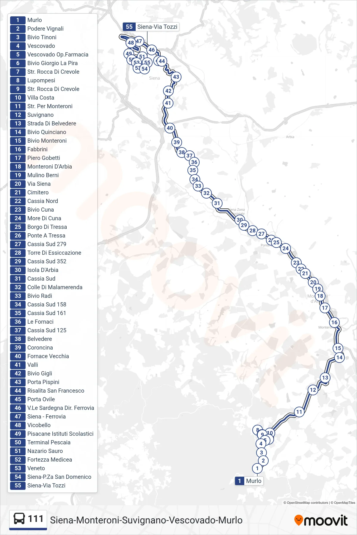 Linea 111 bus (Via Tozzi) - Percorsi e fermate sulla mappa