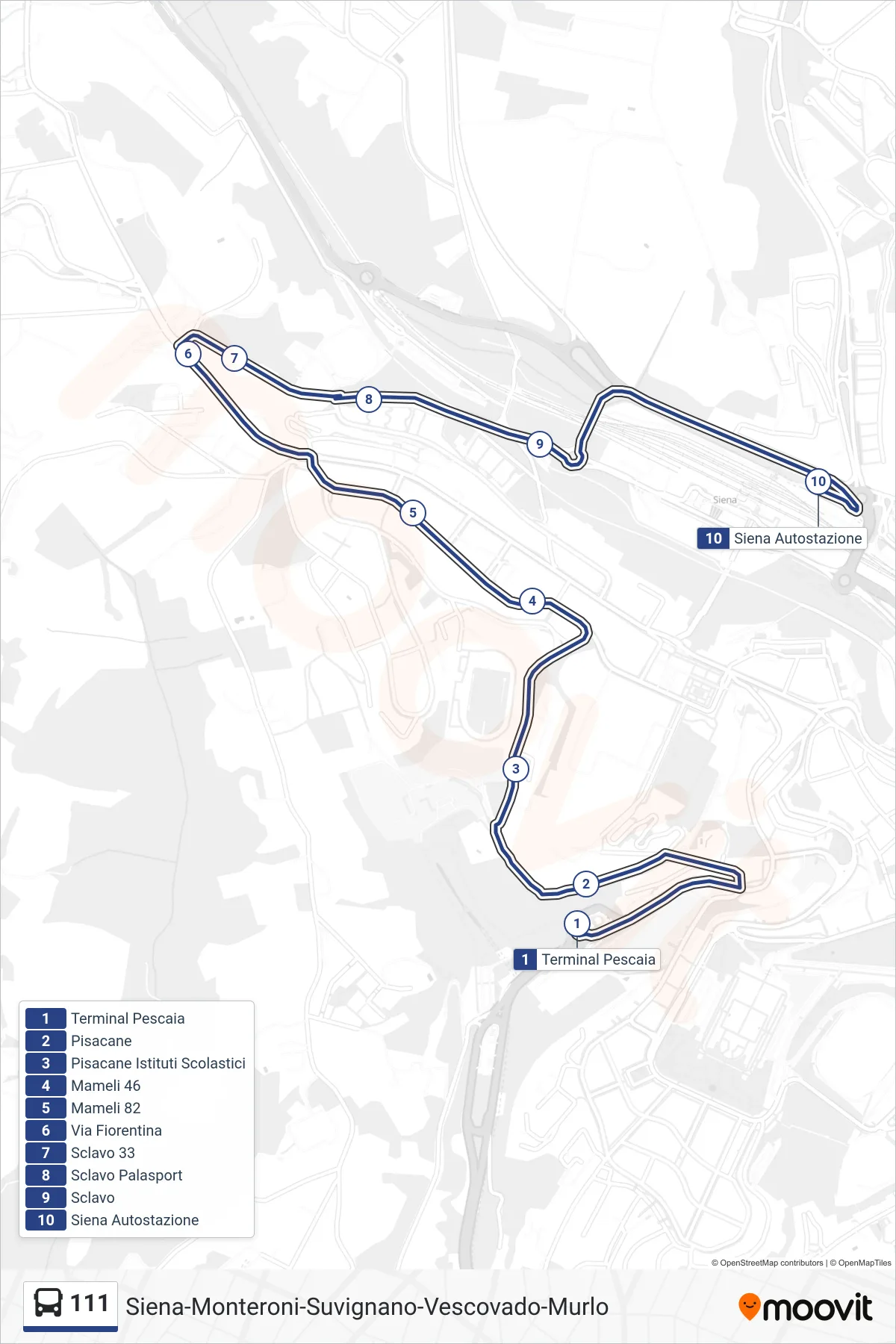 Linea 111  bus (Siena Autostazione) - Percorsi e fermate sulla mappa