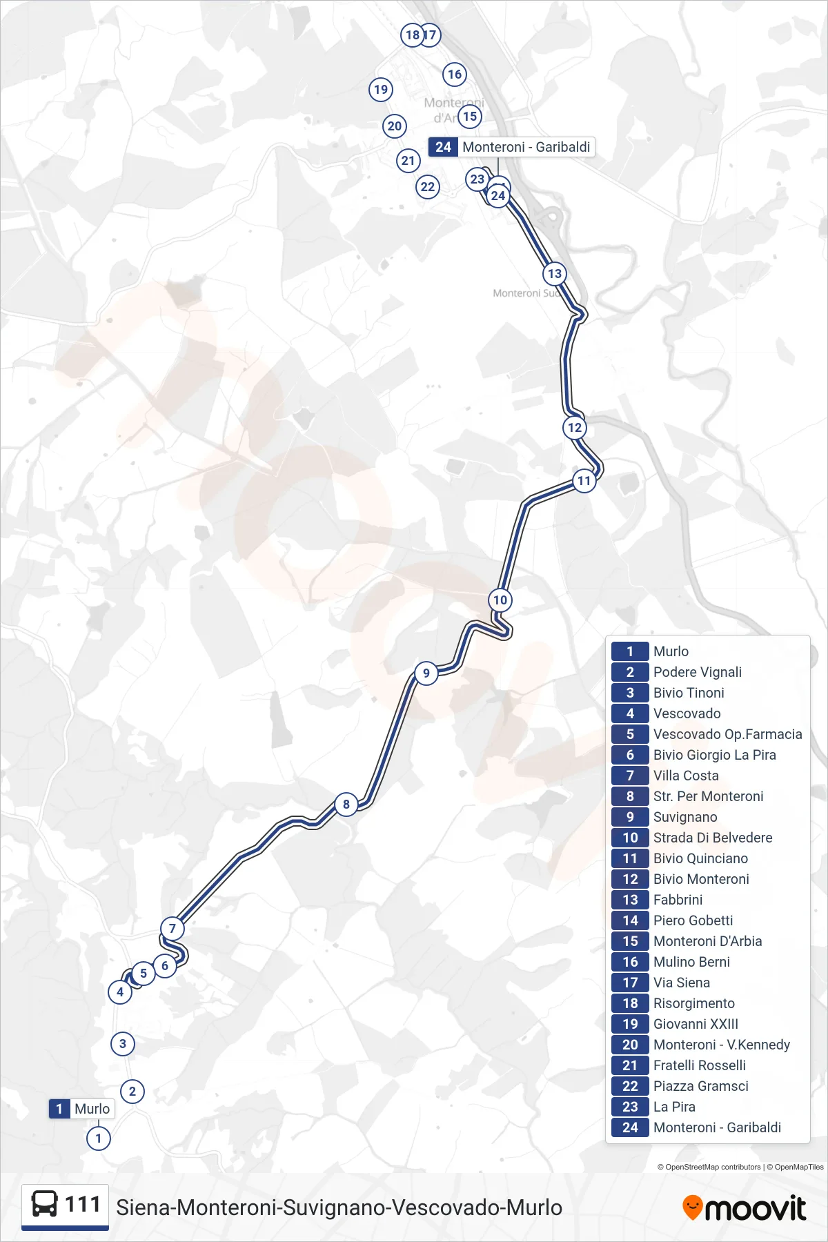 Linea 111  bus (Garibaldi) - Percorsi e fermate sulla mappa