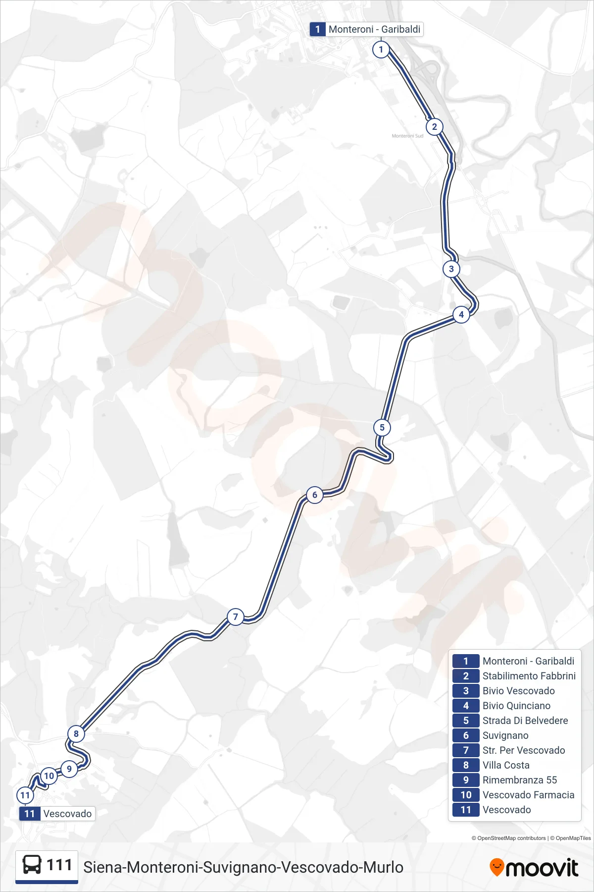 Linea 111 bus (Vescovado) - Percorsi e fermate sulla mappa