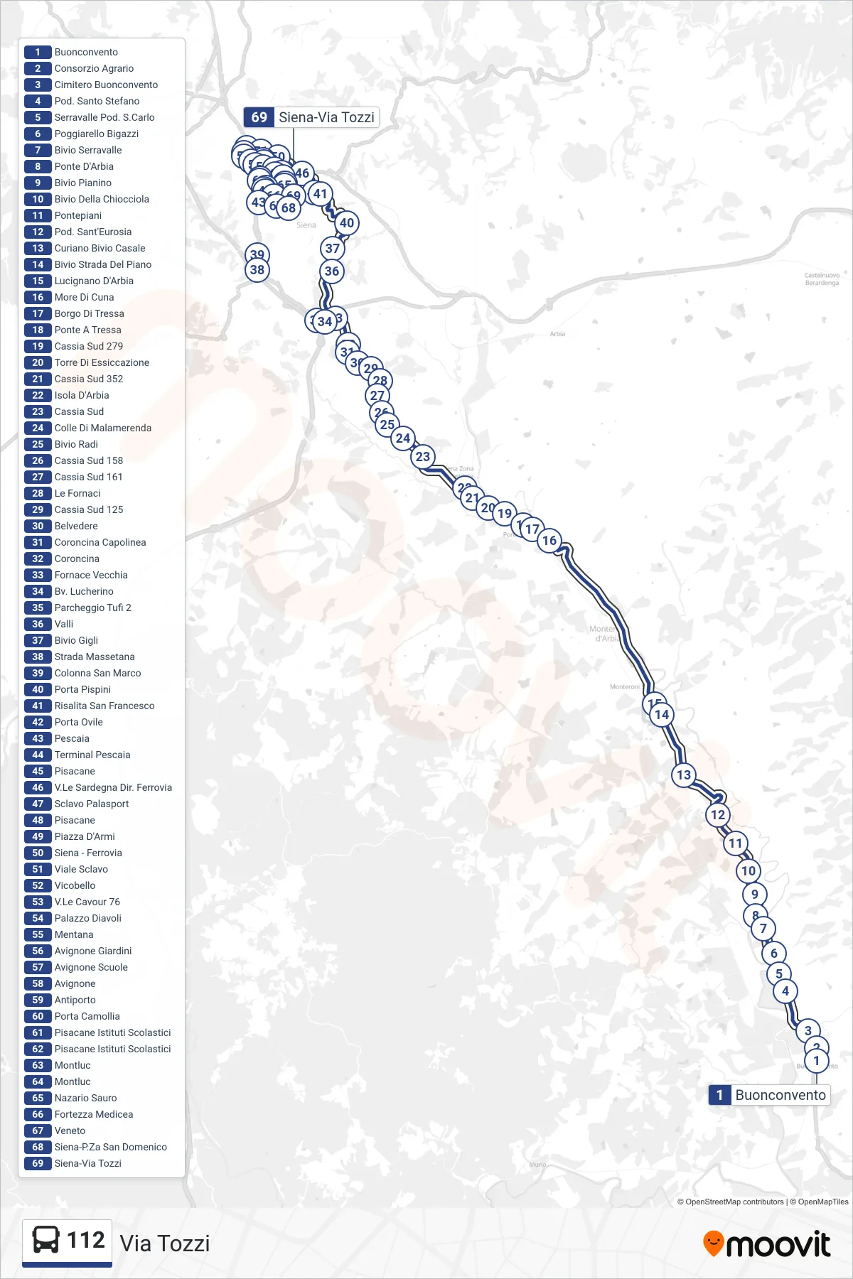 Linea 112  bus (Via Tozzi) - Percorsi e fermate sulla mappa