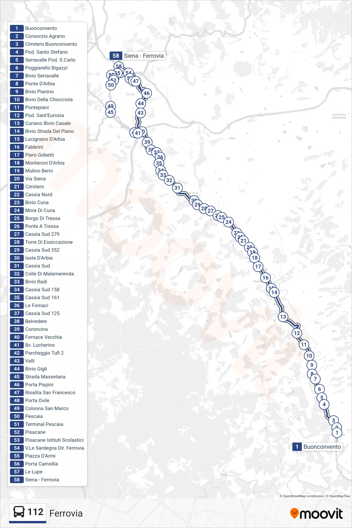 Linea 112 bus (Ferrovia) - Percorsi e fermate sulla mappa