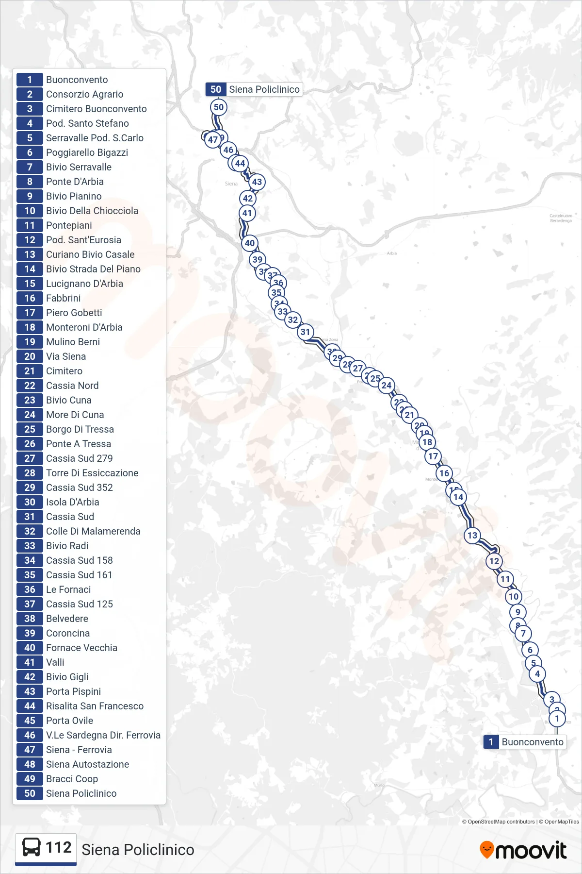 Linea 112  bus (Siena Policlinico) - Percorsi e fermate sulla mappa