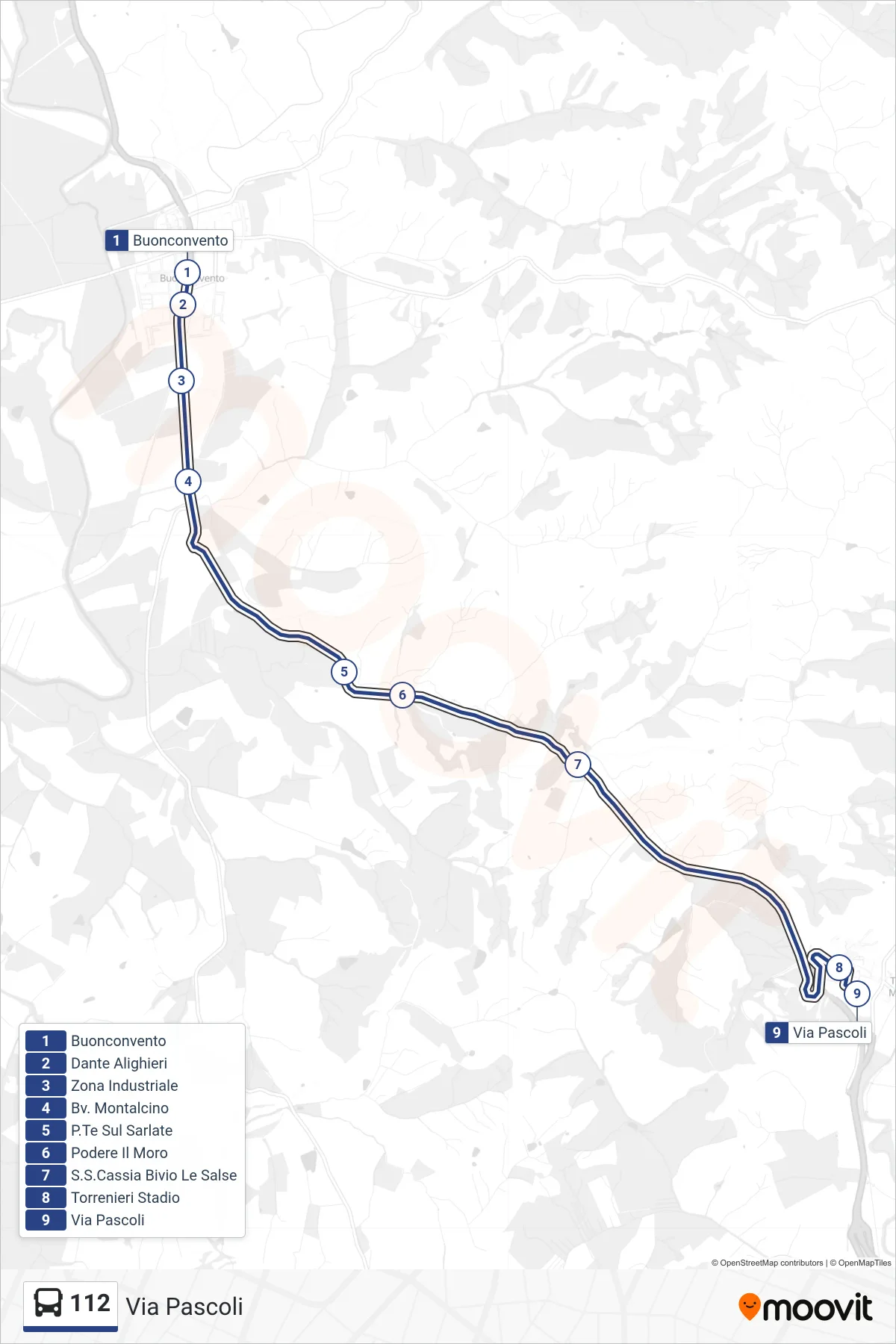 Linea 112  bus (Via Pascoli) - Percorsi e fermate sulla mappa