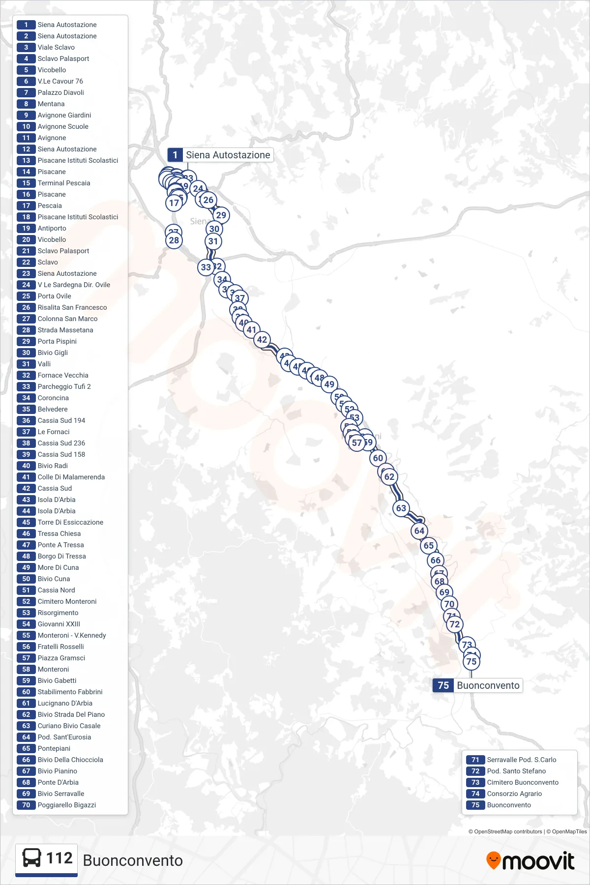 Linea 112 bus (Buonconvento) - Percorsi e fermate sulla mappa