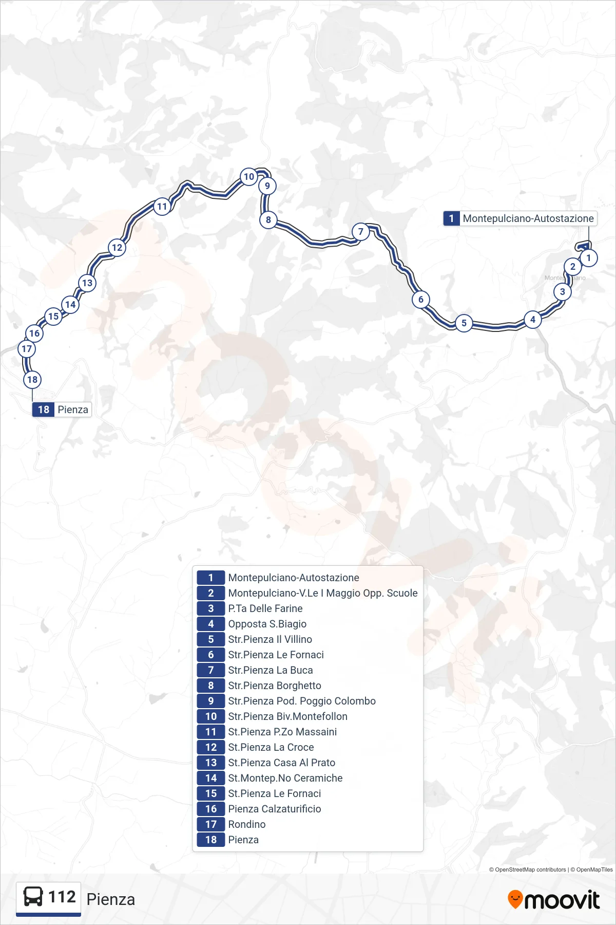 Linea 112  bus (Pienza) - Percorsi e fermate sulla mappa
