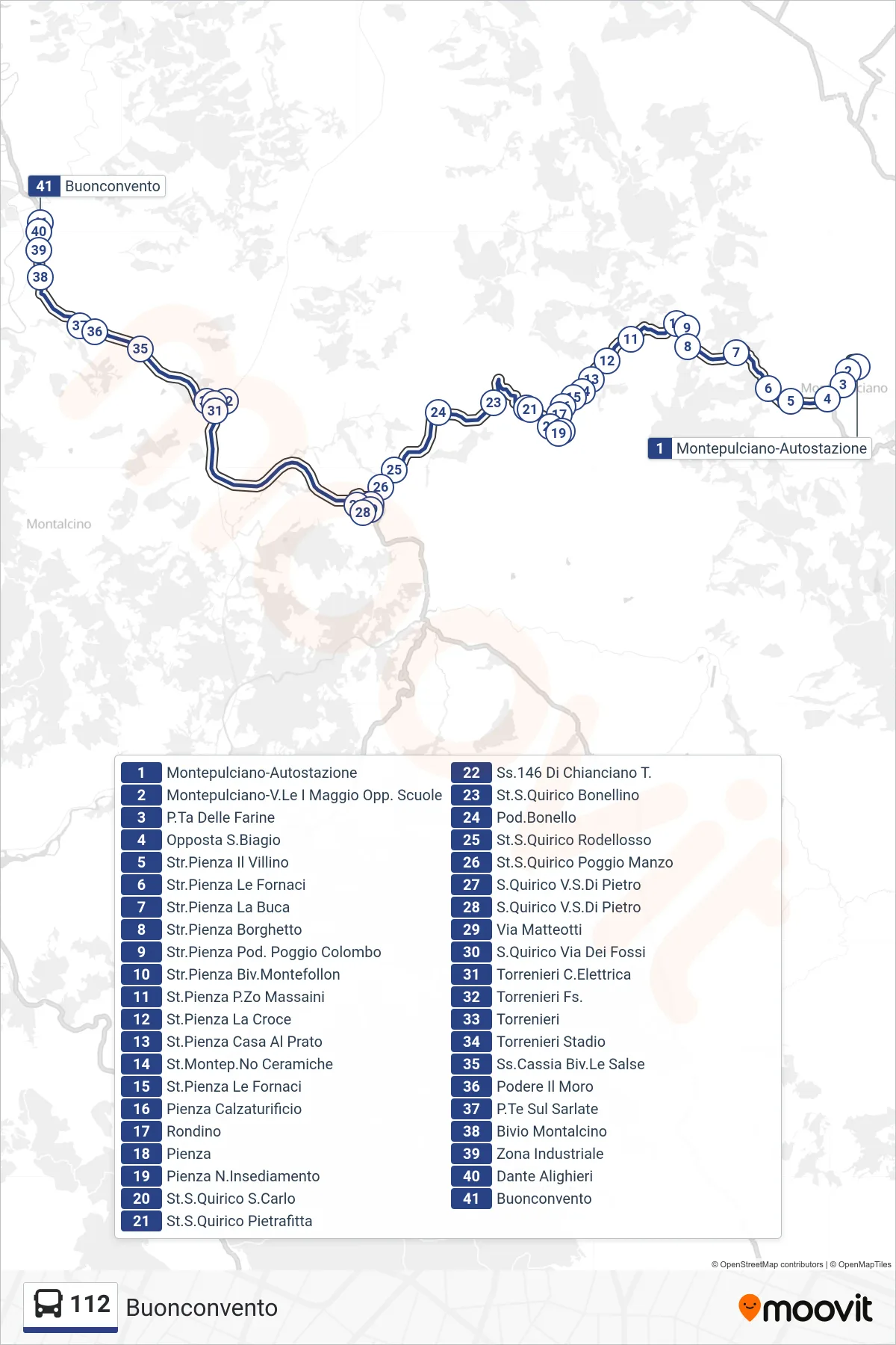 Linea 112 bus (Buonconvento) - Percorsi e fermate sulla mappa