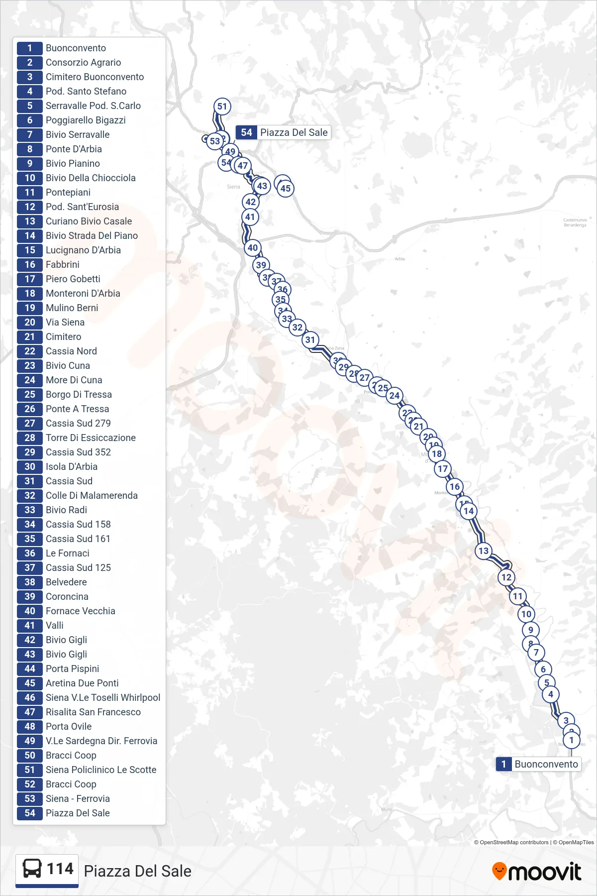 Linea 114 bus (Piazza Del Sale) - Percorsi e fermate sulla mappa