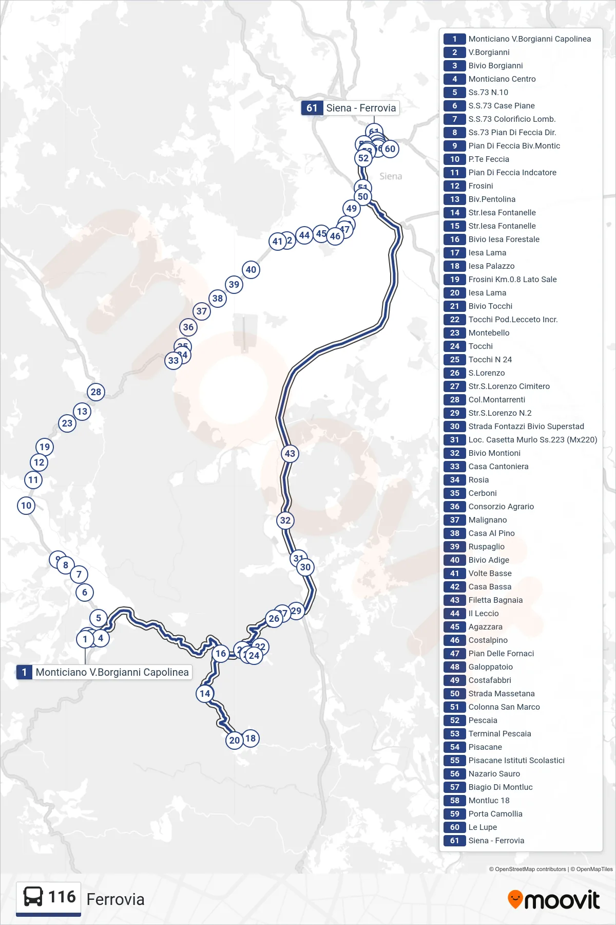 Linea 116 bus (Ferrovia) - Percorsi e fermate sulla mappa