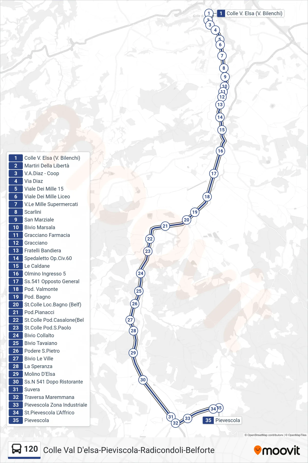 Linea 120 bus (Pievescola) - Percorsi e fermate sulla mappa