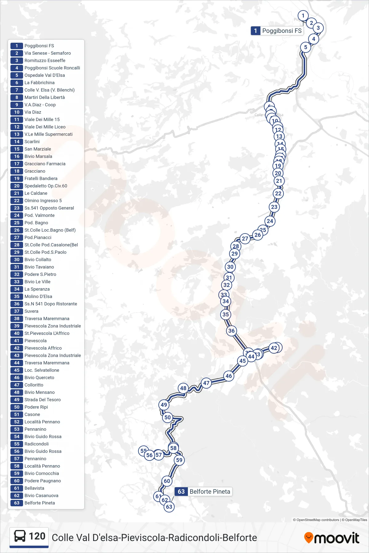 Linea 120  bus (Belforte Pineta) - Percorsi e fermate sulla mappa