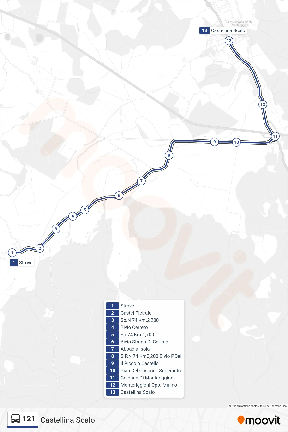 Linea 121 bus (Castellina Scalo) - Percorsi e fermate sulla mappa