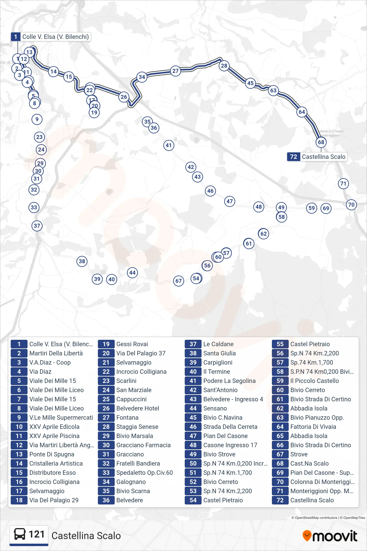 Linea 121 bus (Castellina Scalo) - Percorsi e fermate sulla mappa