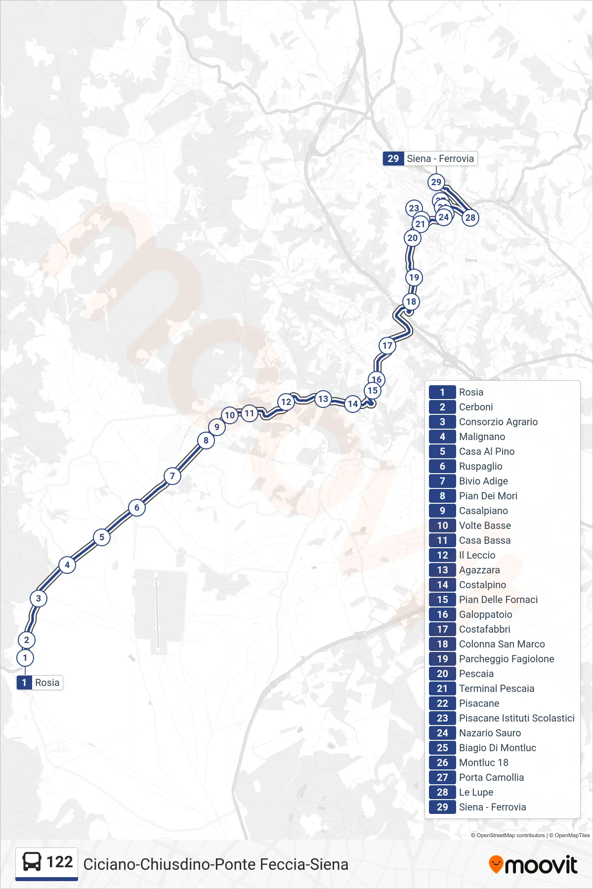 Linea 122 bus (Ferrovia) - Percorsi e fermate sulla mappa