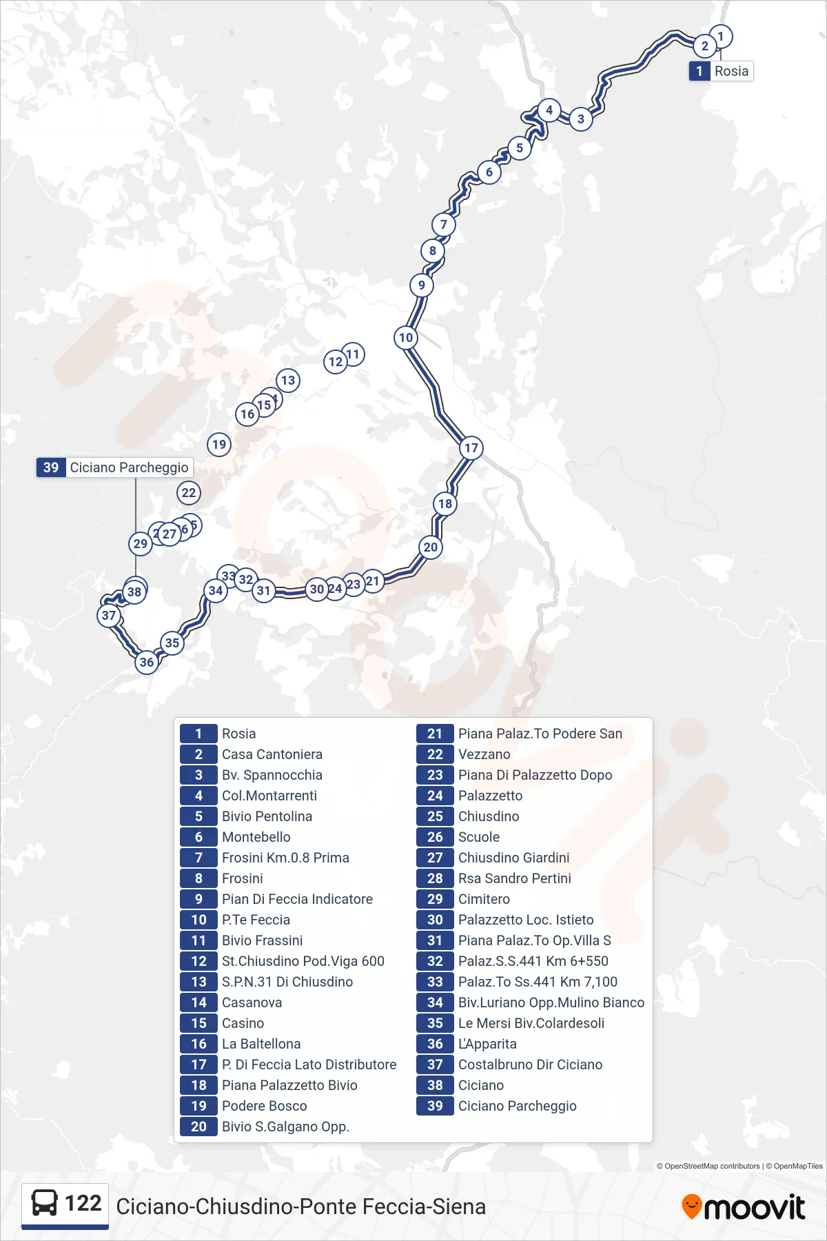 Linea 122  bus (Ciciano Parcheggio) - Percorsi e fermate sulla mappa